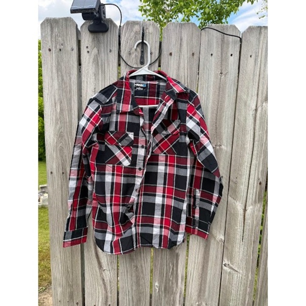 Tony Hawk Boys XL Red Black White Plaid Long Sleeve Button‎ Down Flannel Shirt